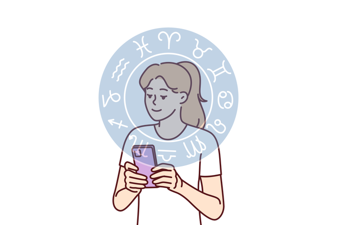 Woman reads astrology  Illustration