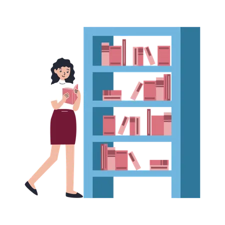 Woman reads book from library  Illustration