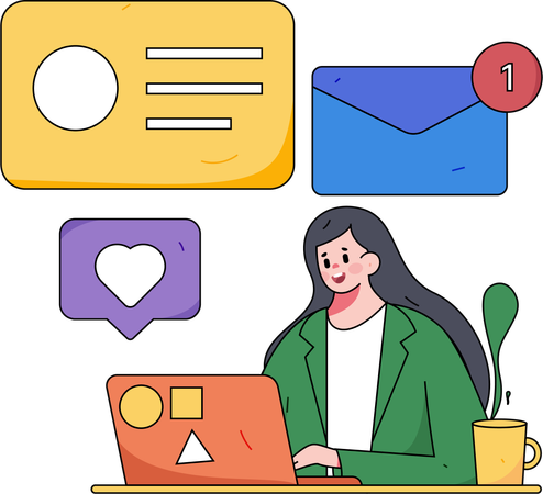 Woman reads inbox messages  Illustration