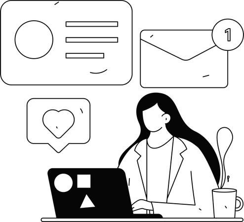 Woman reads inbox messages  Illustration