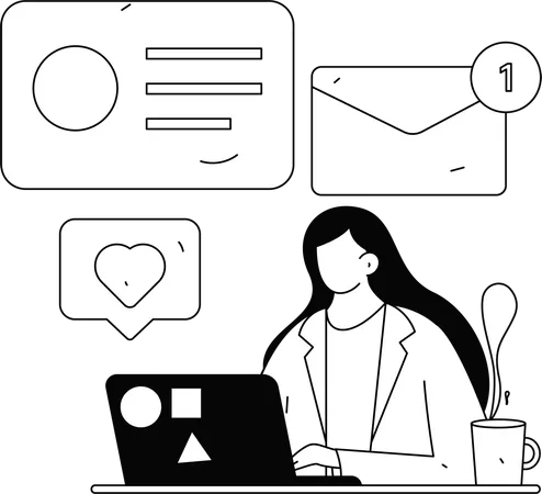 Woman reads inbox messages  Illustration