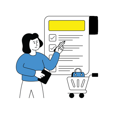 Woman reads shopping list  Illustration