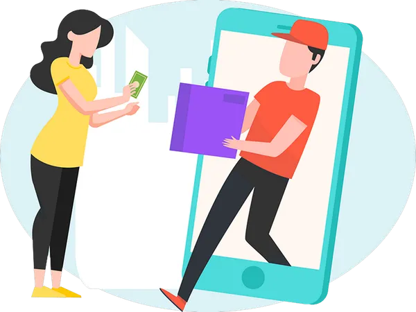 Woman Receive Delivery Box  Illustration