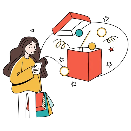 Woman received cashback from shopping payment Illustration