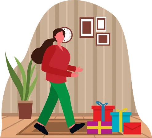 Woman received Christmas gifts Illustration
