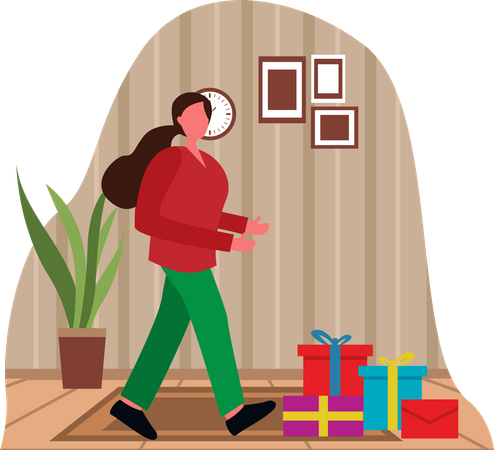 Woman received Christmas gifts  Illustration