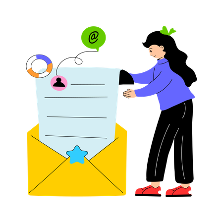 Woman Received Email  Illustration