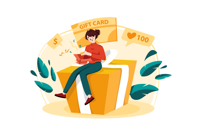 Woman received gift card Illustration