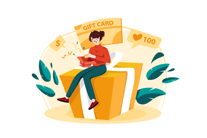 Woman received gift card  Illustration