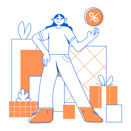 Woman received many gifts and discounts Illustration