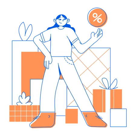 Woman received many gifts and discounts  Illustration