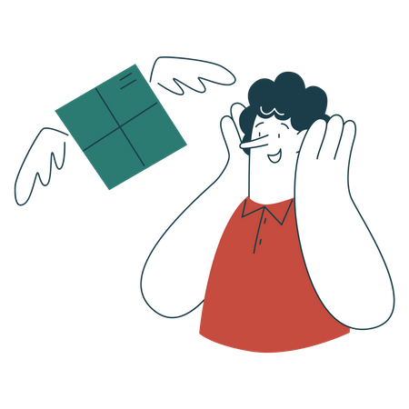Woman received package through air  Illustration