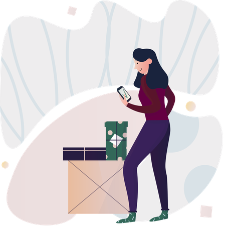 Woman received the delivery package  Illustration