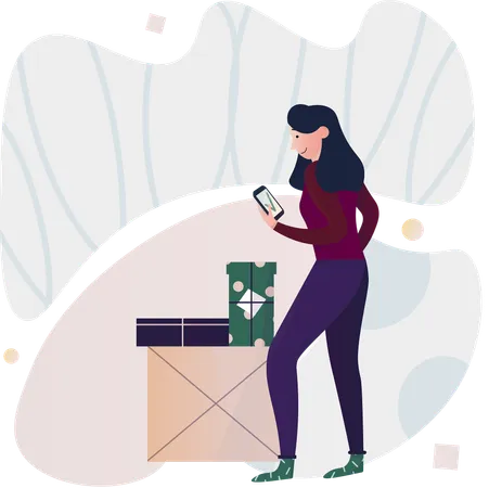 Woman received the delivery package  Illustration