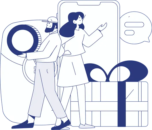 Woman receives bitcoin money in shopping  Illustration