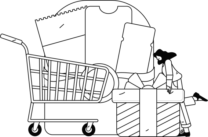 Woman receives digital coupon in online shopping  Illustration