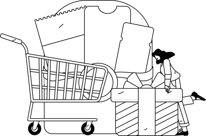 Woman receives digital coupon in online shopping  Illustration