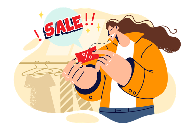 Woman receives discount coupon  Illustration