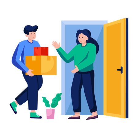 Woman receives Door delivery  Illustration