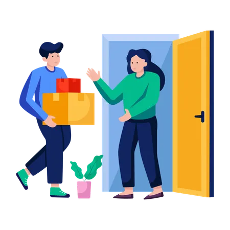 Woman receives Door delivery  Illustration