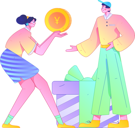 Woman receives financial coupon in sale shopping  Illustration