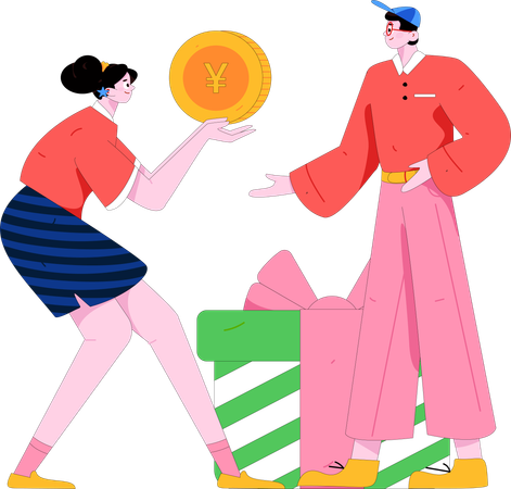 Woman receives financial coupon in sale shopping  Illustration