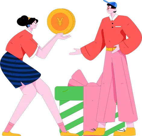 Woman receives financial coupon in sale shopping  Illustration