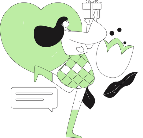 Woman receives gift on Valentines day  Illustration