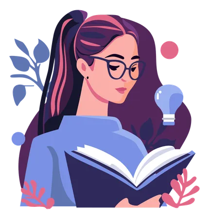 Woman Getting Idea From Reading The Book In Flat Illustration Illustration