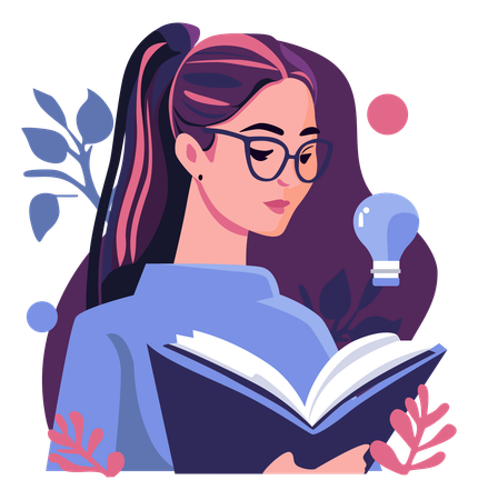 Woman Receives Idea From Books  Illustration