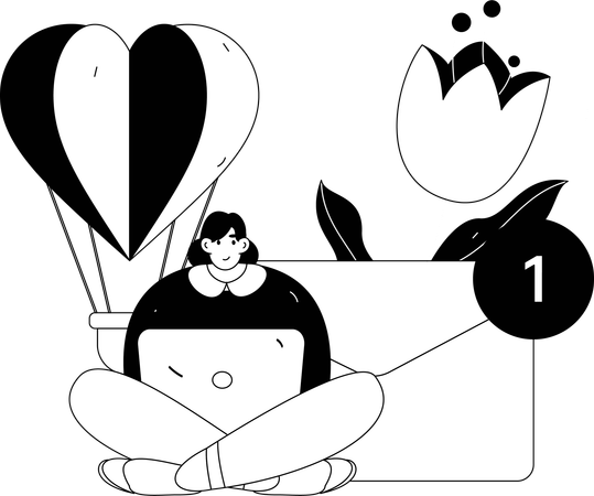 Woman receives love email  Illustration