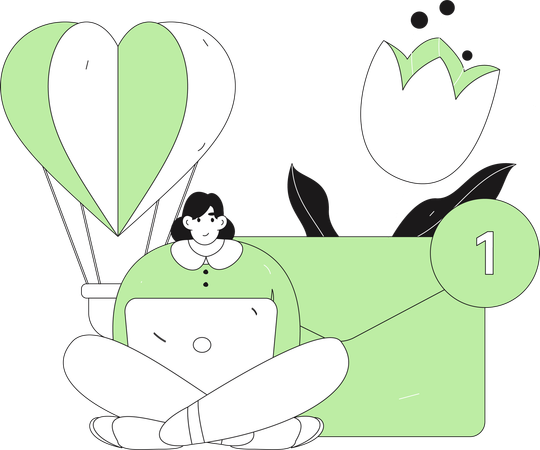 Woman receives love email  Illustration