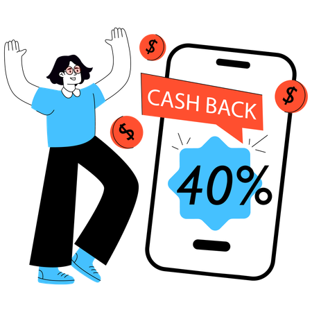 Woman receives Mobile Cash back  Illustration