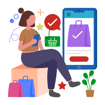 Woman receives Online Order Confirmed  Illustration