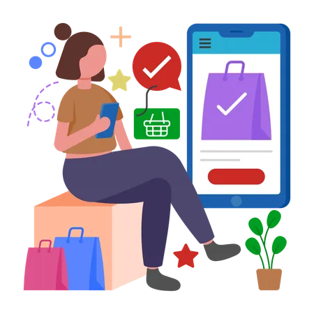 Woman receives Online Order Confirmed  Illustration