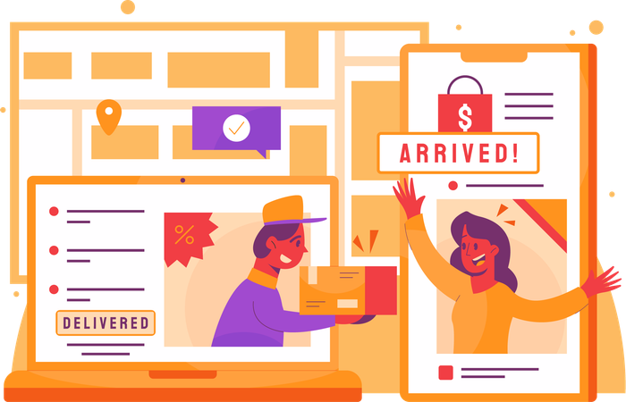 Woman receives online parcel at home  Illustration