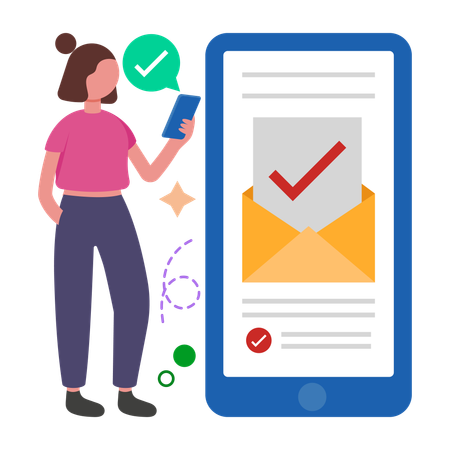 Woman receives Order Confirmation mail  Illustration