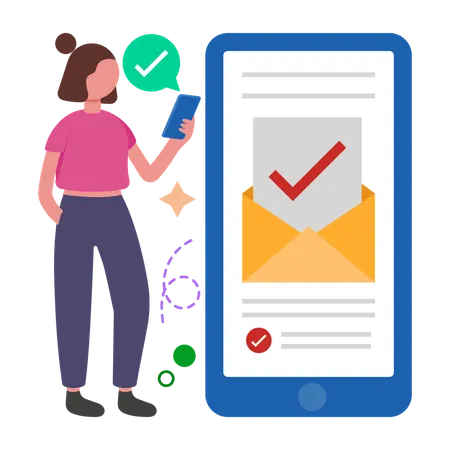 Woman receives Order Confirmation mail  Illustration