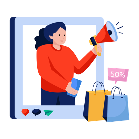 Woman receives Shopping discount  Illustration