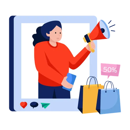 Woman receives Shopping discount  Illustration