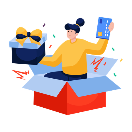 Woman receives shopping Gift box  Illustration