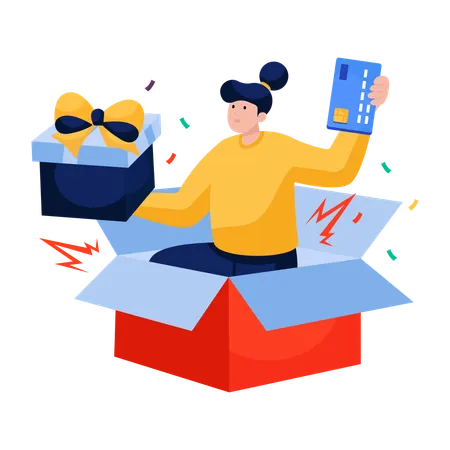 Woman receives shopping Gift box  Illustration