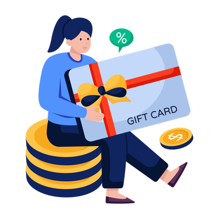Woman receives shopping Gift card  Illustration