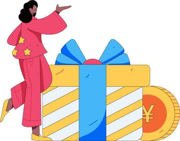 Woman receives shopping gift  Illustration