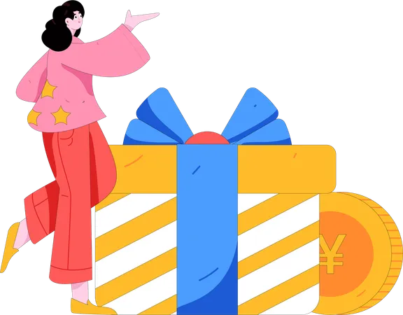 Woman receives shopping gift  Illustration