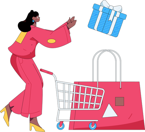 Woman receives shopping surprise  Illustration