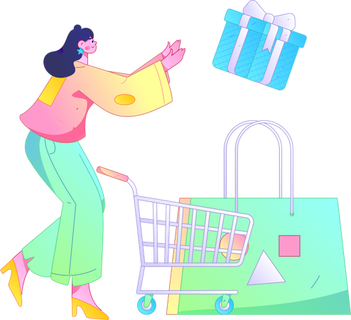 Woman receives shopping surprise  Illustration