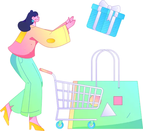 Woman receives shopping surprise  Illustration