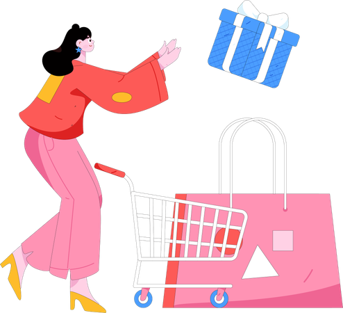 Woman receives shopping surprise  Illustration