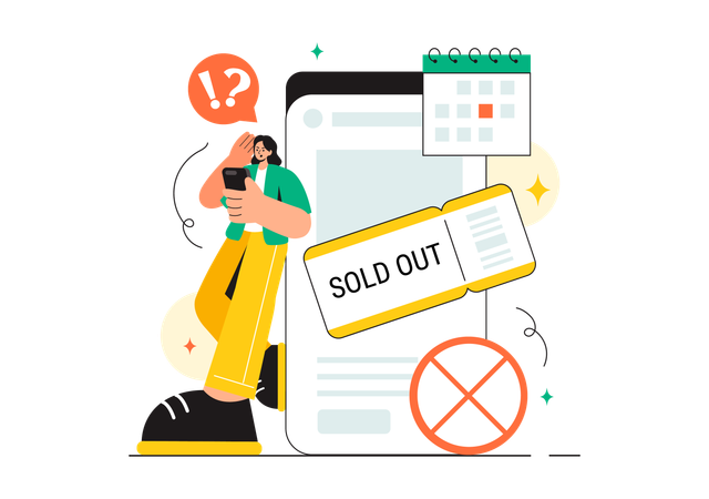 Woman receives sold out message  Illustration